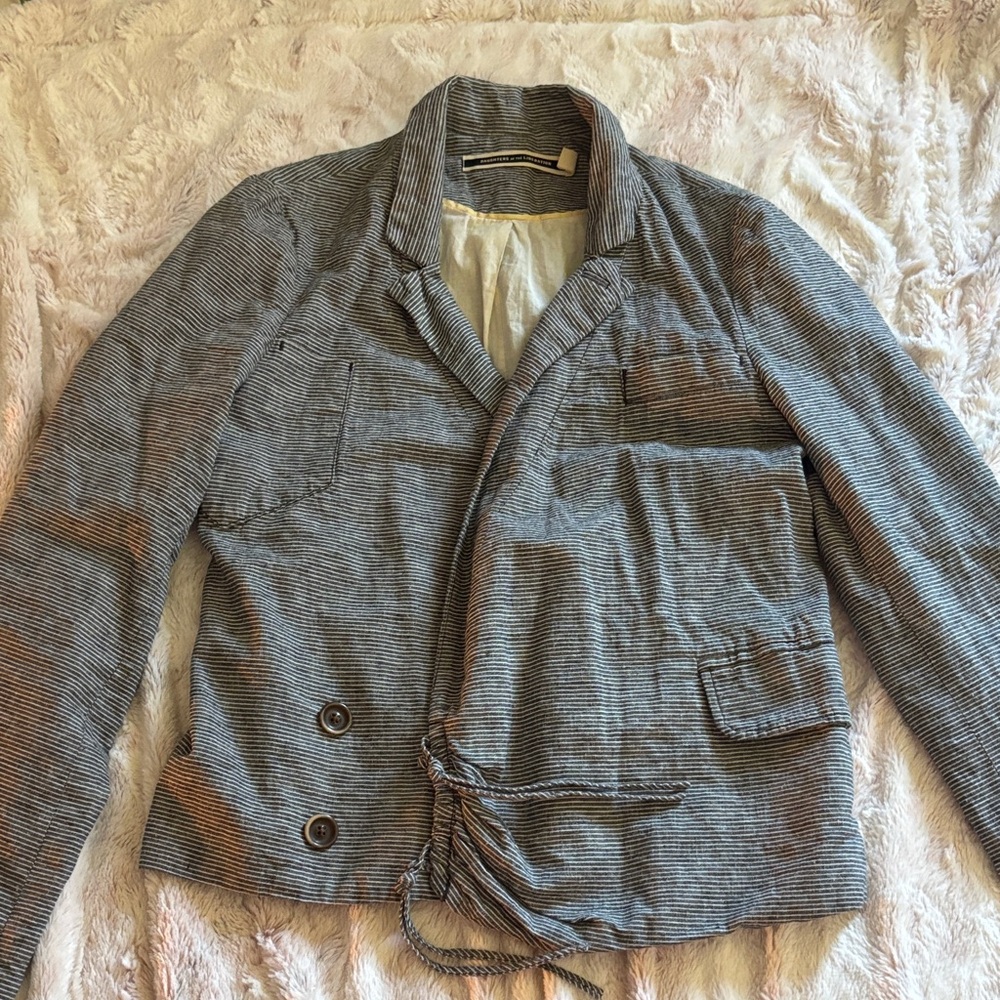 Daughters of the Liberation Striped Cotton Blend Drawstring Jacket - Gray/White